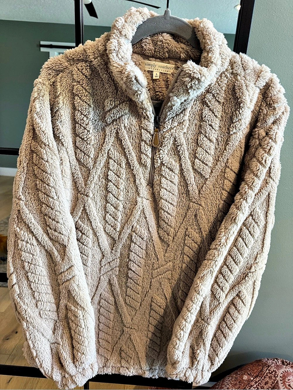 Simply Southern Sherpa Quarter Zip Pullover Jacket- Large
